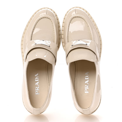 Prada Vernice Metal Triangle Logo 50mm Loafers 39.5 Avorio 2 of 11