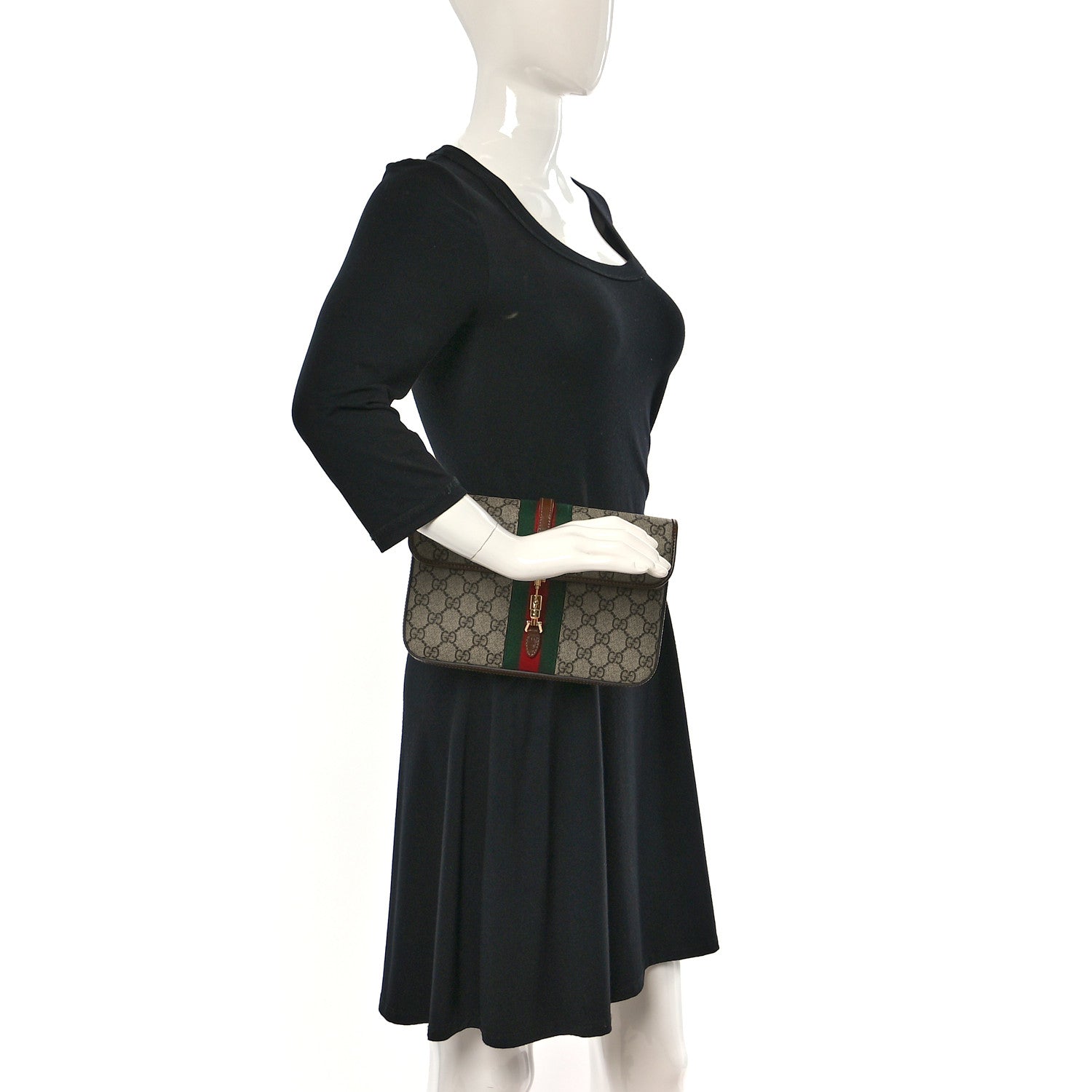 Gucci GG Supreme Monogram Azalea Calfskin Web Jackie 1961 Belt Bag 100 40 Beige Ebony Brown Sugar 2 of 10