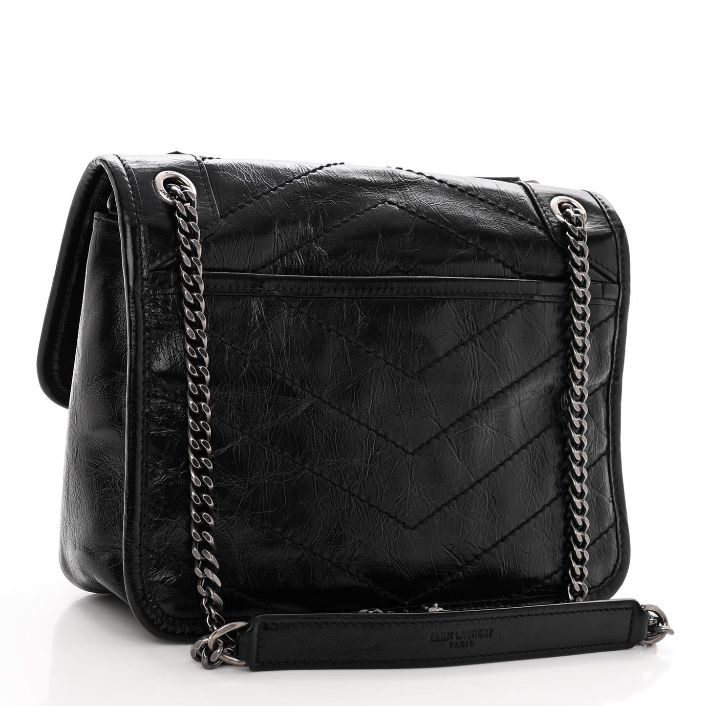 SAINT LAURENT Crinkled Lambskin Matelasse Monogram Baby Niki Chain Satchel Black