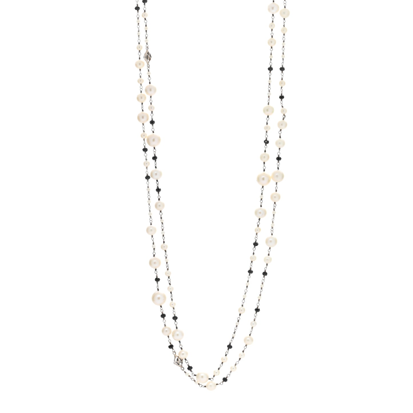 Sterling Silver Black Onyx Pearl Graduated Necklace