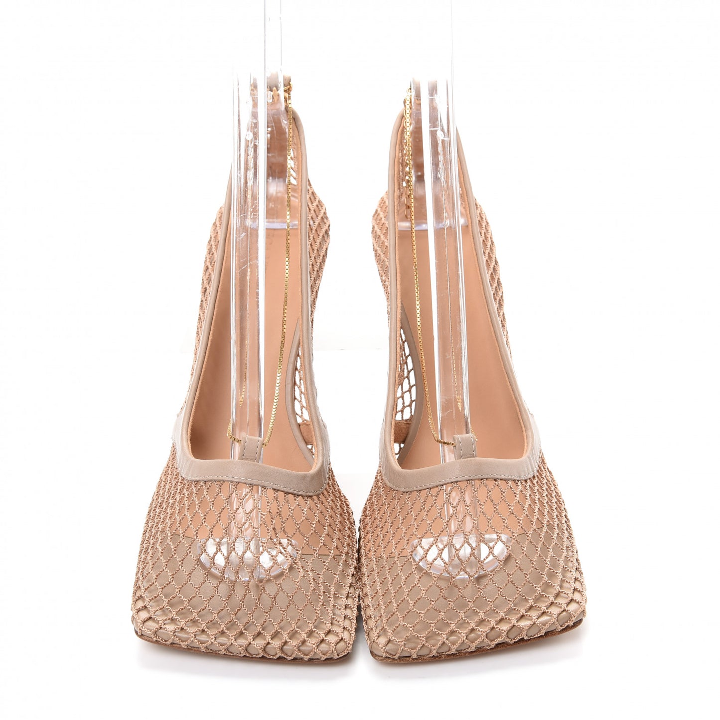 Mesh Calfskin Chain Stretch Pumps 39.5 Beige