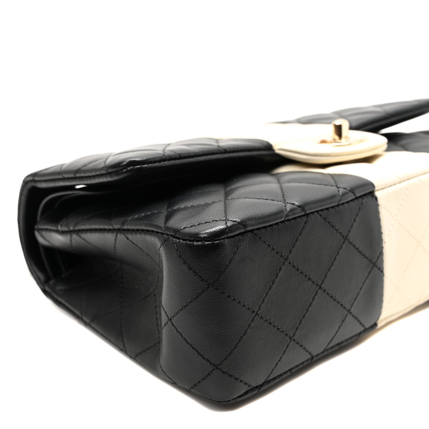 Lambskin Quilted Medium Double Flap Black White