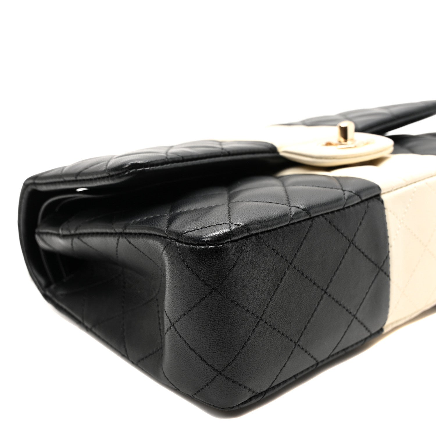 Chanel Lambskin Quilted Medium Double Flap Black White 9 of 11