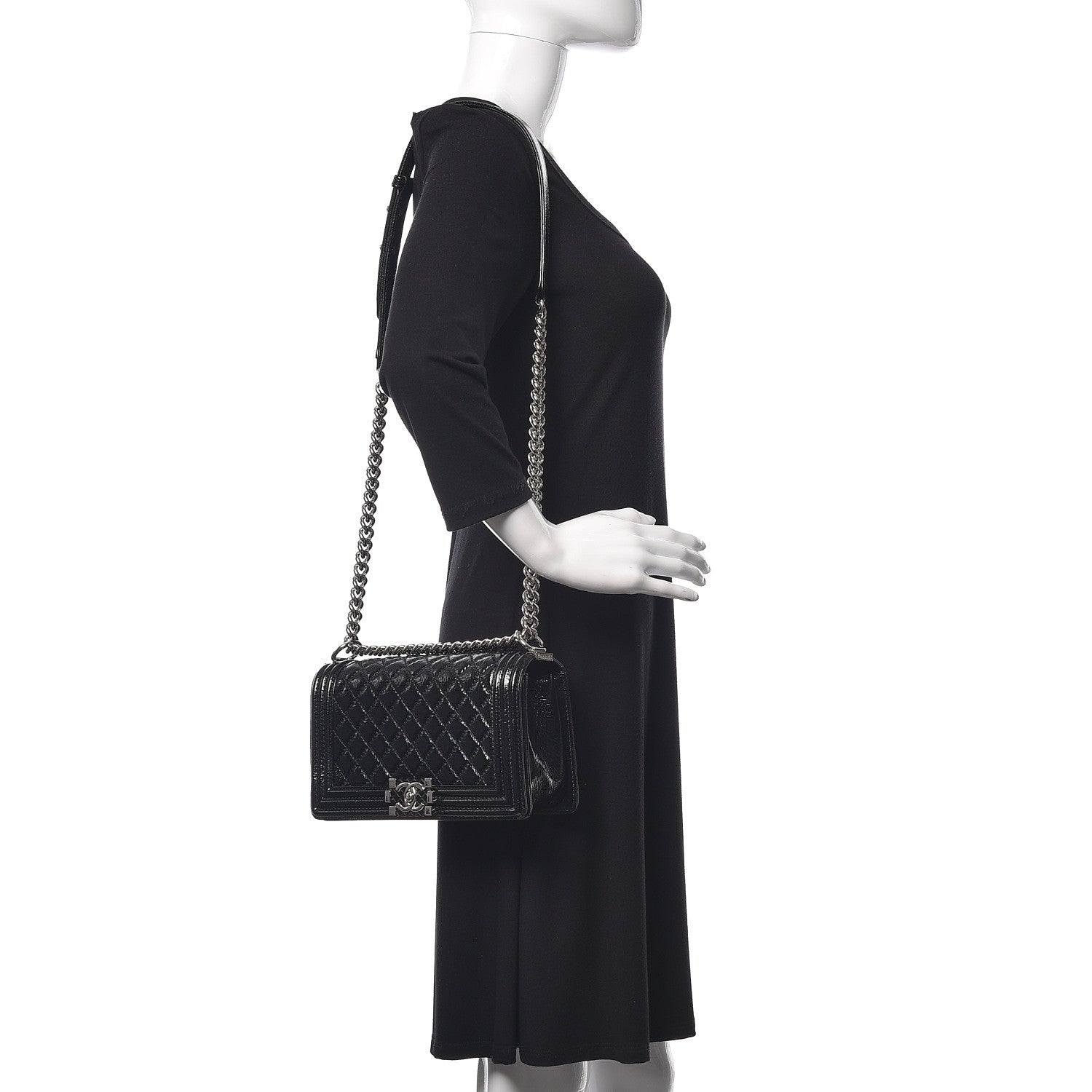 Chanel Distressed Patent Quilted Medium Boy Flap Black 2 of 10