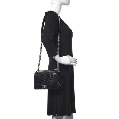Chanel Distressed Patent Quilted Medium Boy Flap Black 2 of 10