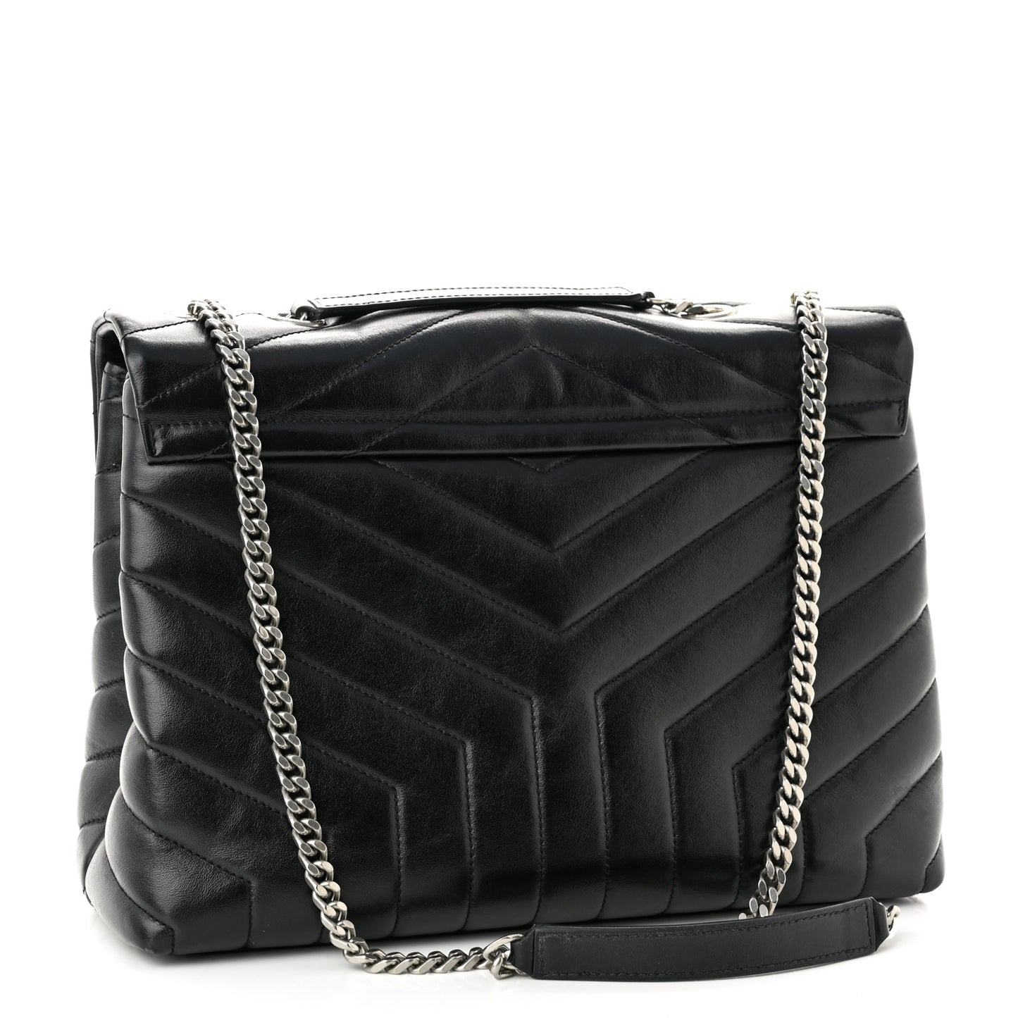 Calfskin Y Quilted Monogram Medium Loulou Chain Satchel Black