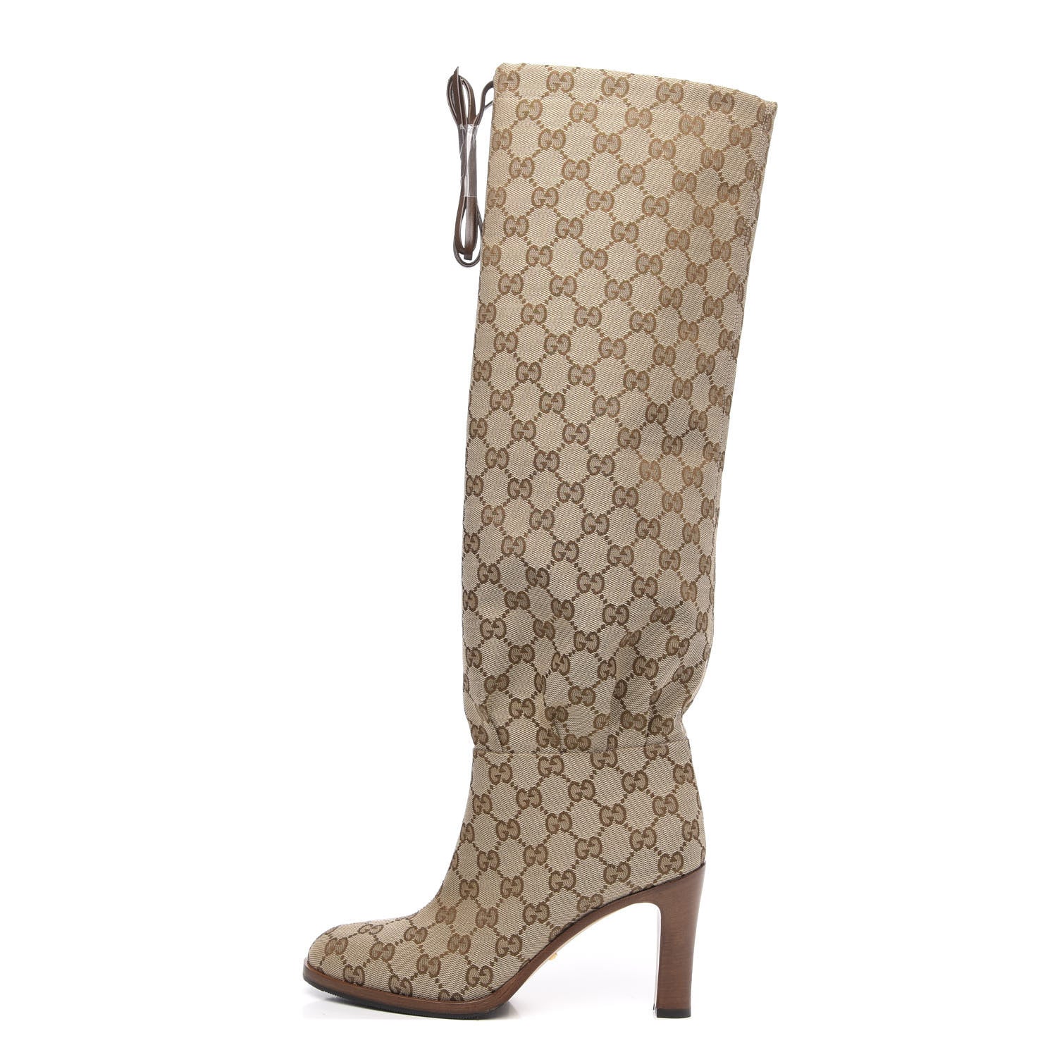 Gucci Monogram Over the Knee Boots 37 Beige Ebony 1 of 6