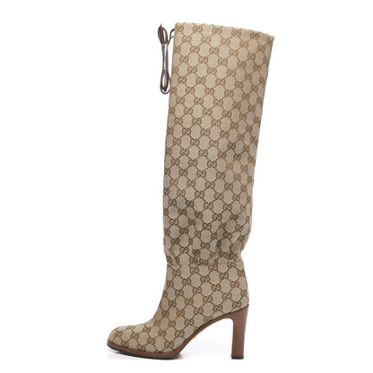 Gucci Monogram Over the Knee Boots 37 Beige Ebony 1 of 6