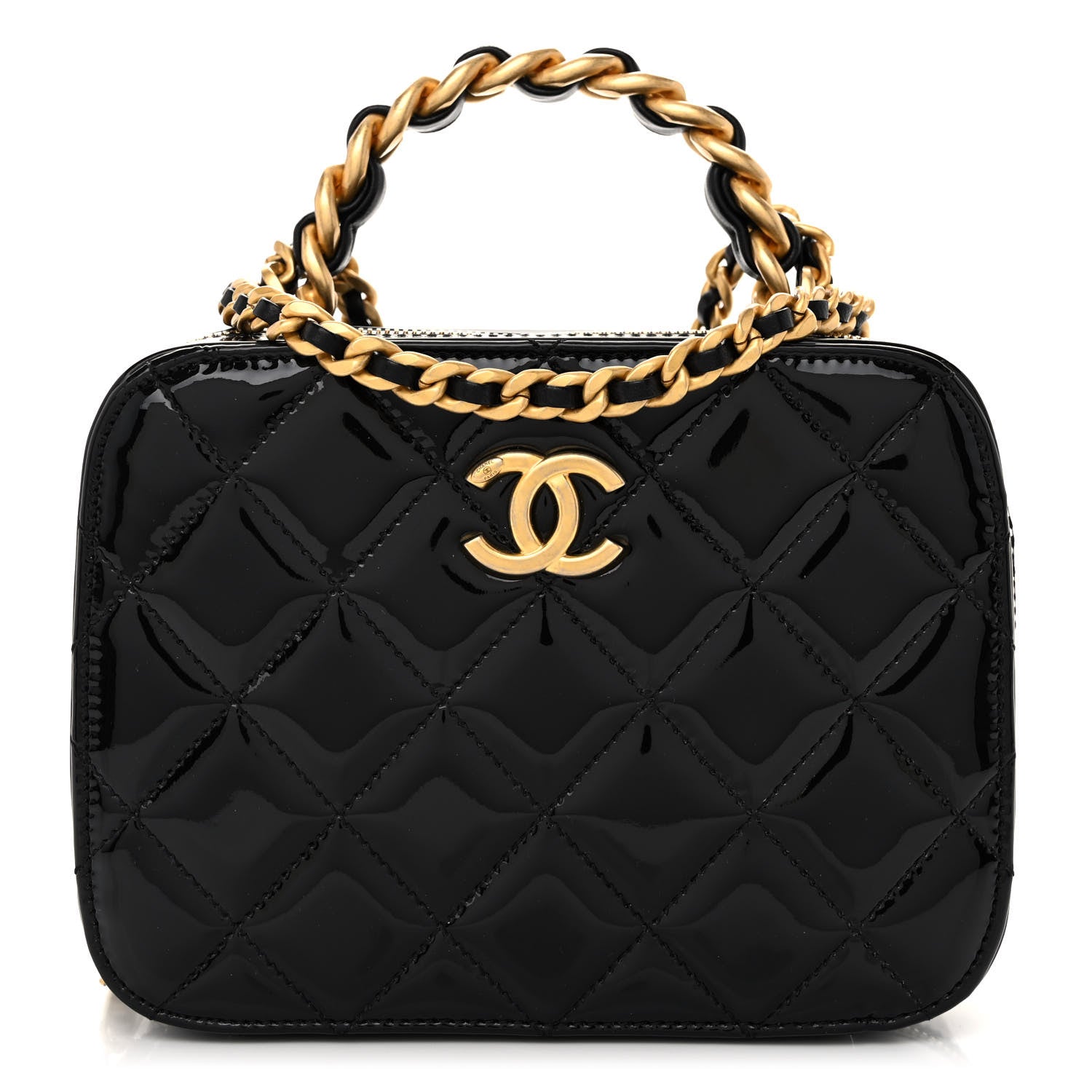 Chanel Patent Quilted Top Handle Small Vanity Case Black 1 of 9