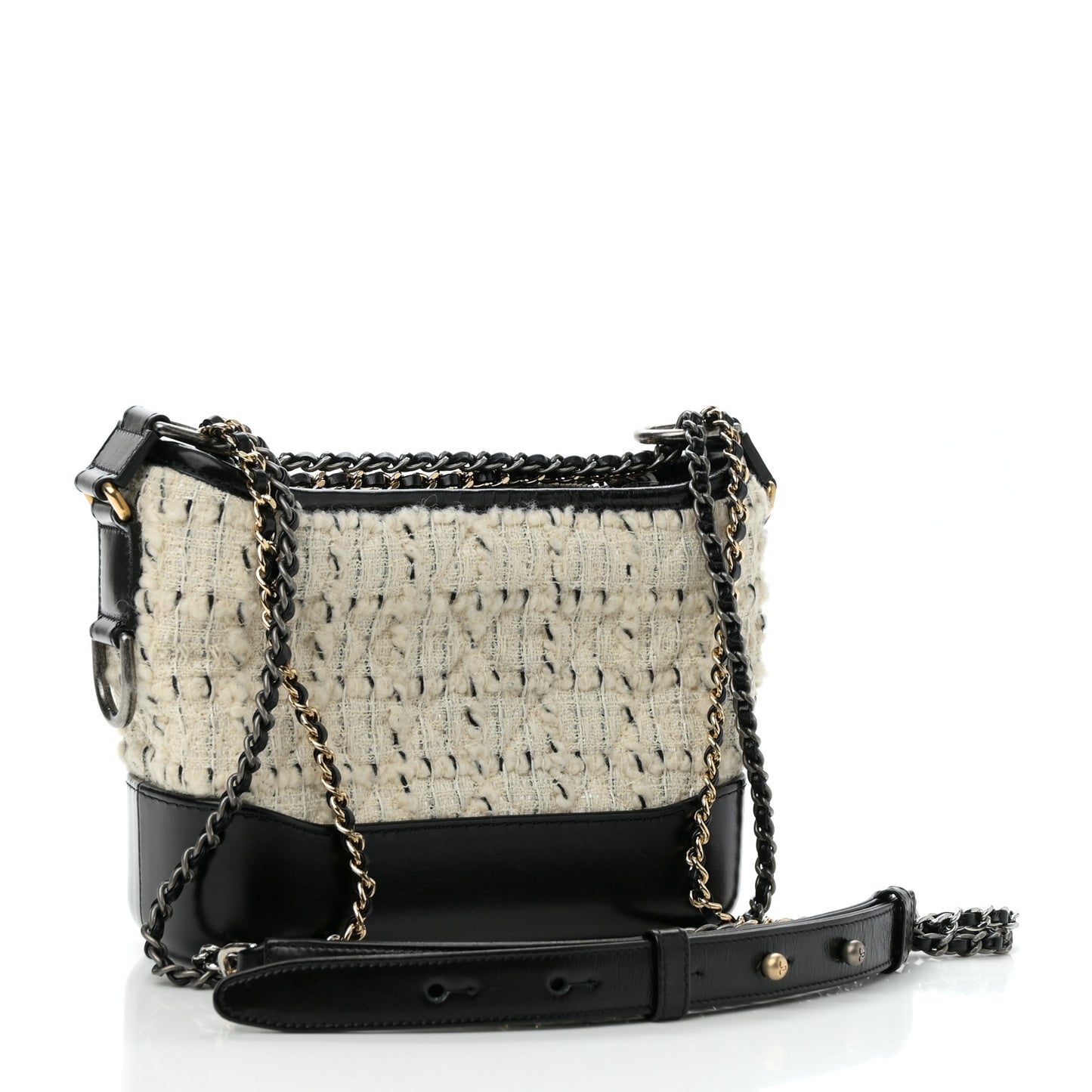 Tweed Calfskin Quilted Small Gabrielle Hobo Ivory Black