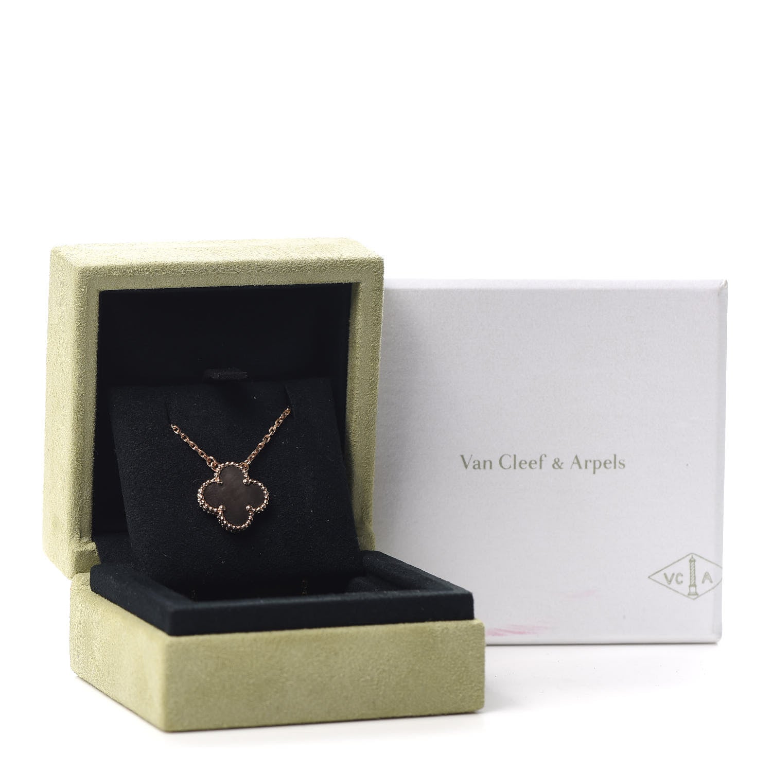 Van Cleef & Arpels 18K Rose Gold Gray Mother of Pearl Vintage Alhambra Pendant Necklace 8 of 8