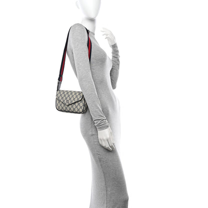 Gucci GG Supreme Monogram Textured Dollar Calfskin Web Mini Ophidia Envelope Shoulder Bag Beige Blue 2 of 10