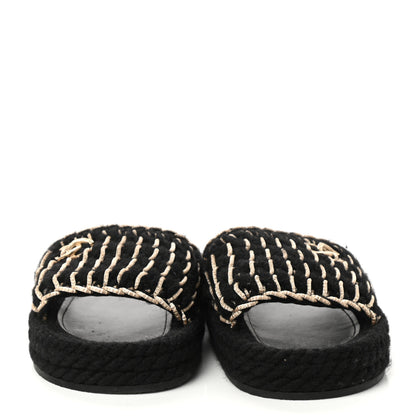 Chanel Braided Knit CC Mules 38 Black Gold 2 of 9