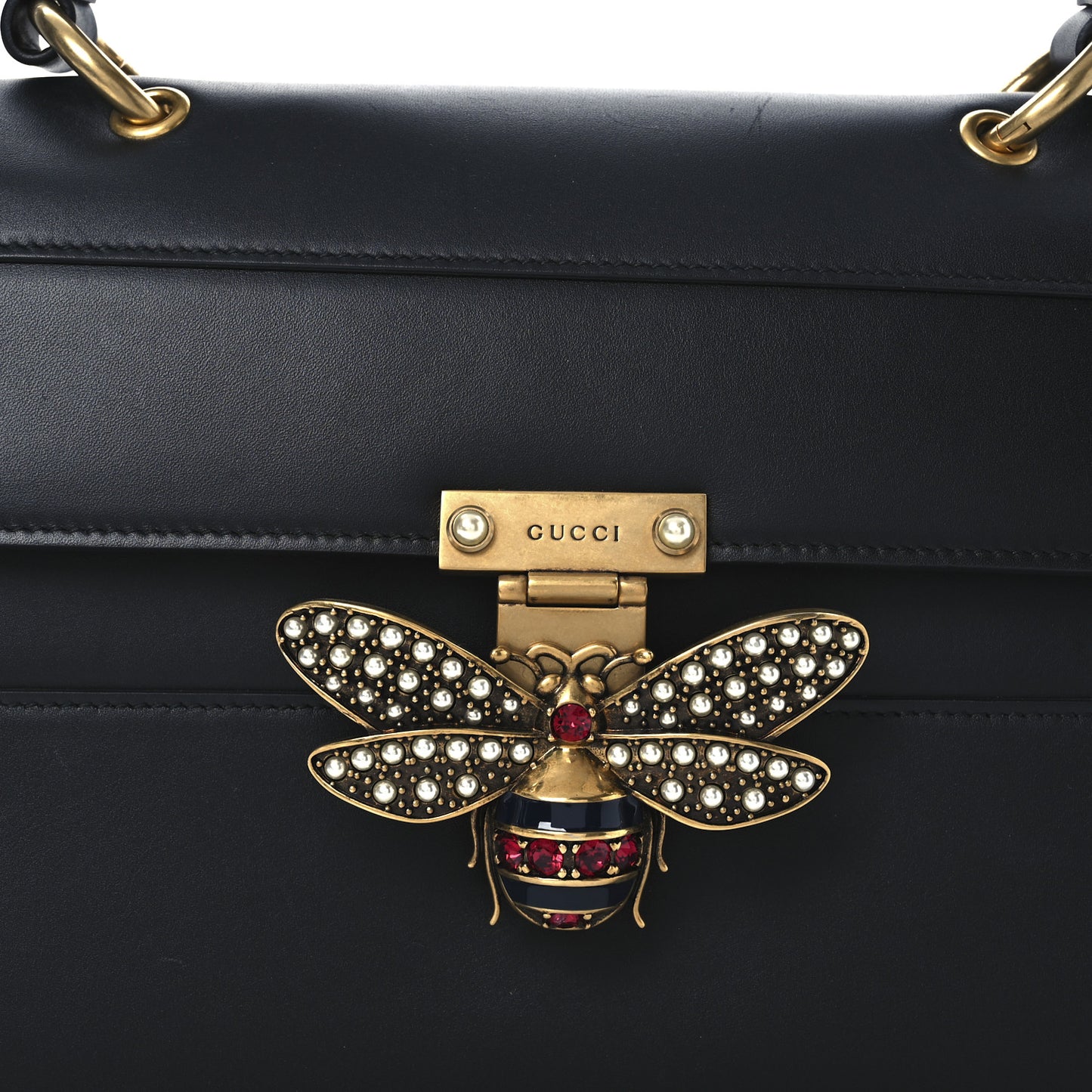 Calfskin Sylvie Web Small Queen Margaret Top Handle Bag Black