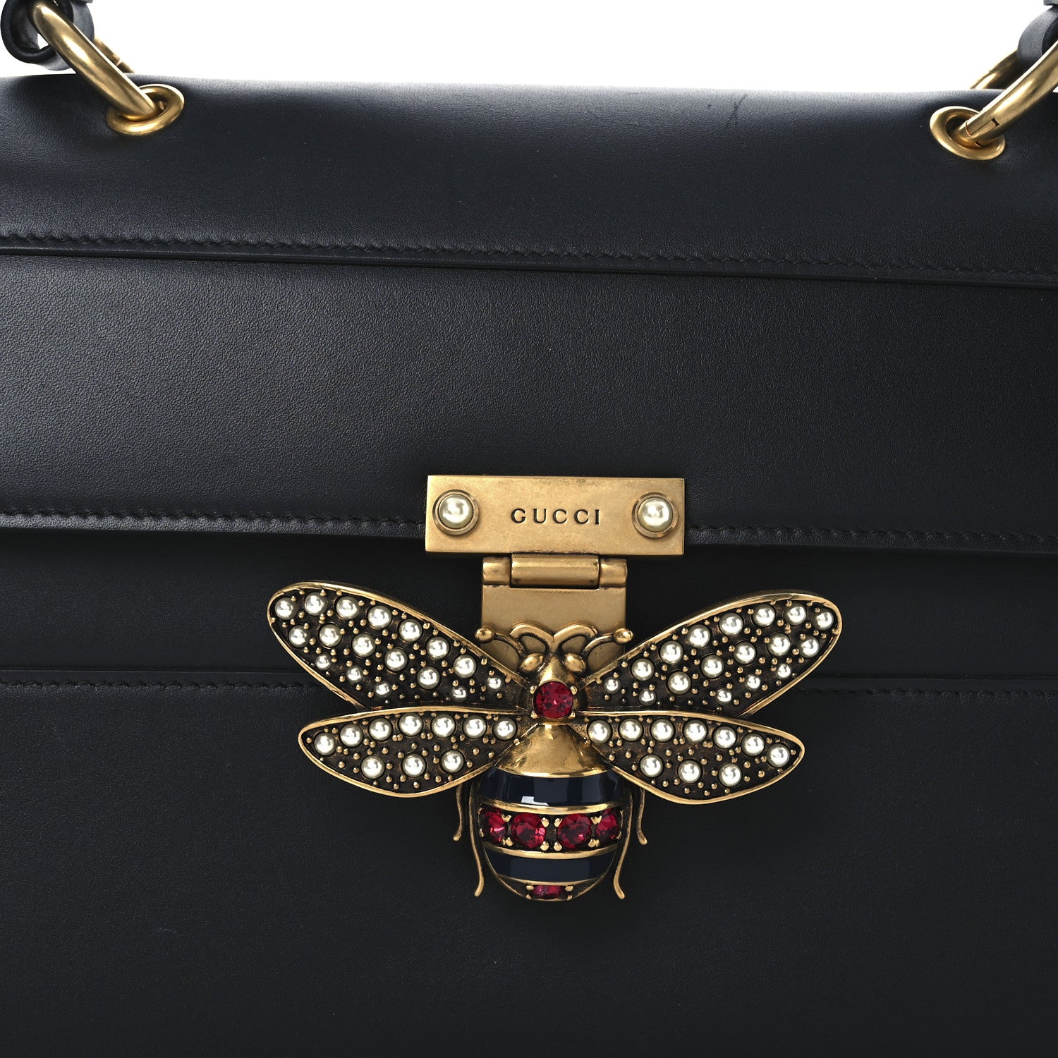 Gucci Calfskin Sylvie Web Small Queen Margaret Top Handle Bag Black 8 of 12