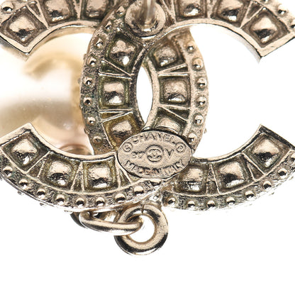 Chanel Crystal Pearl CC Drop Earrings Silver Pearly White 4 of 5
