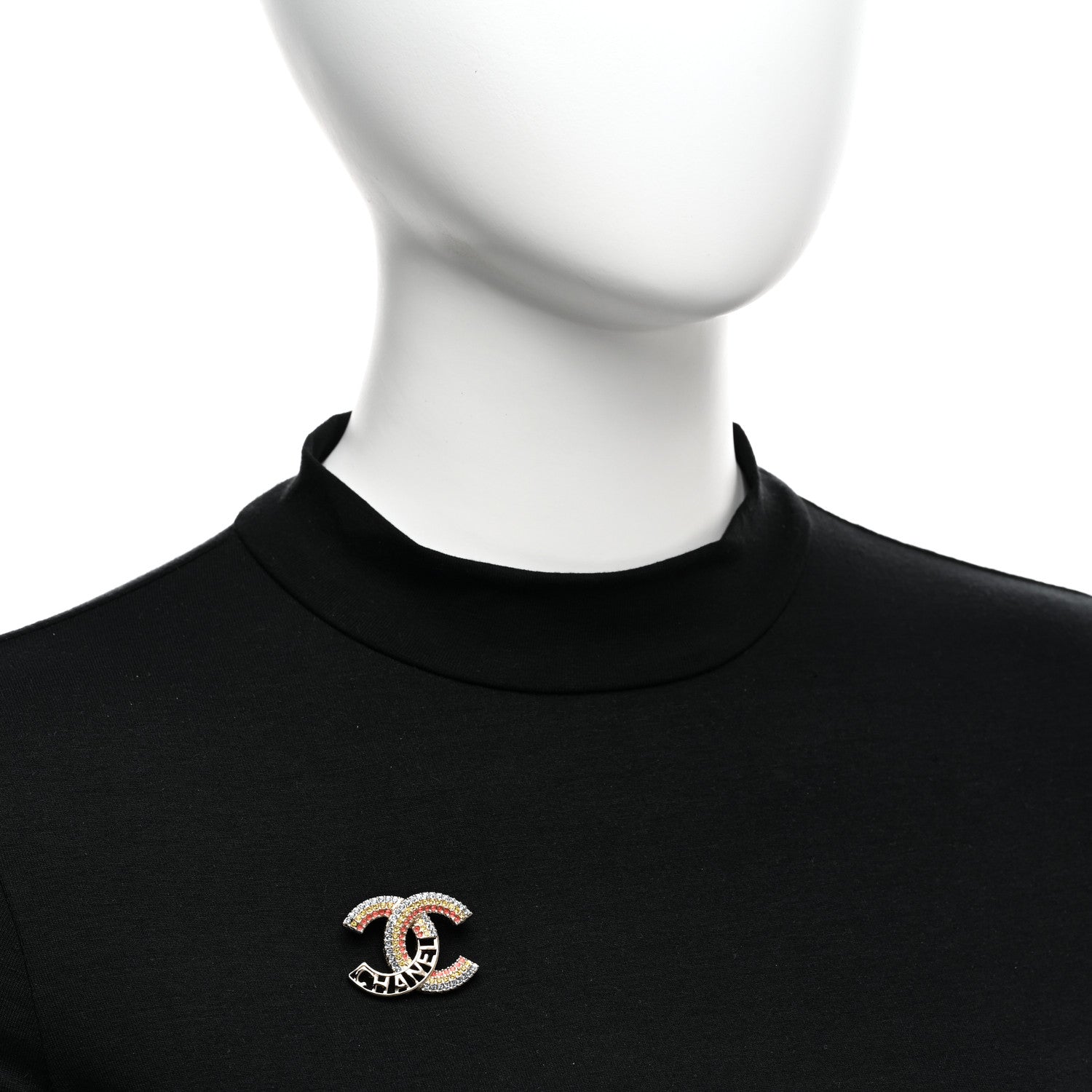 Chanel Crystal Rainbow Logo CC Brooch Gold Multicolor 2 of 5