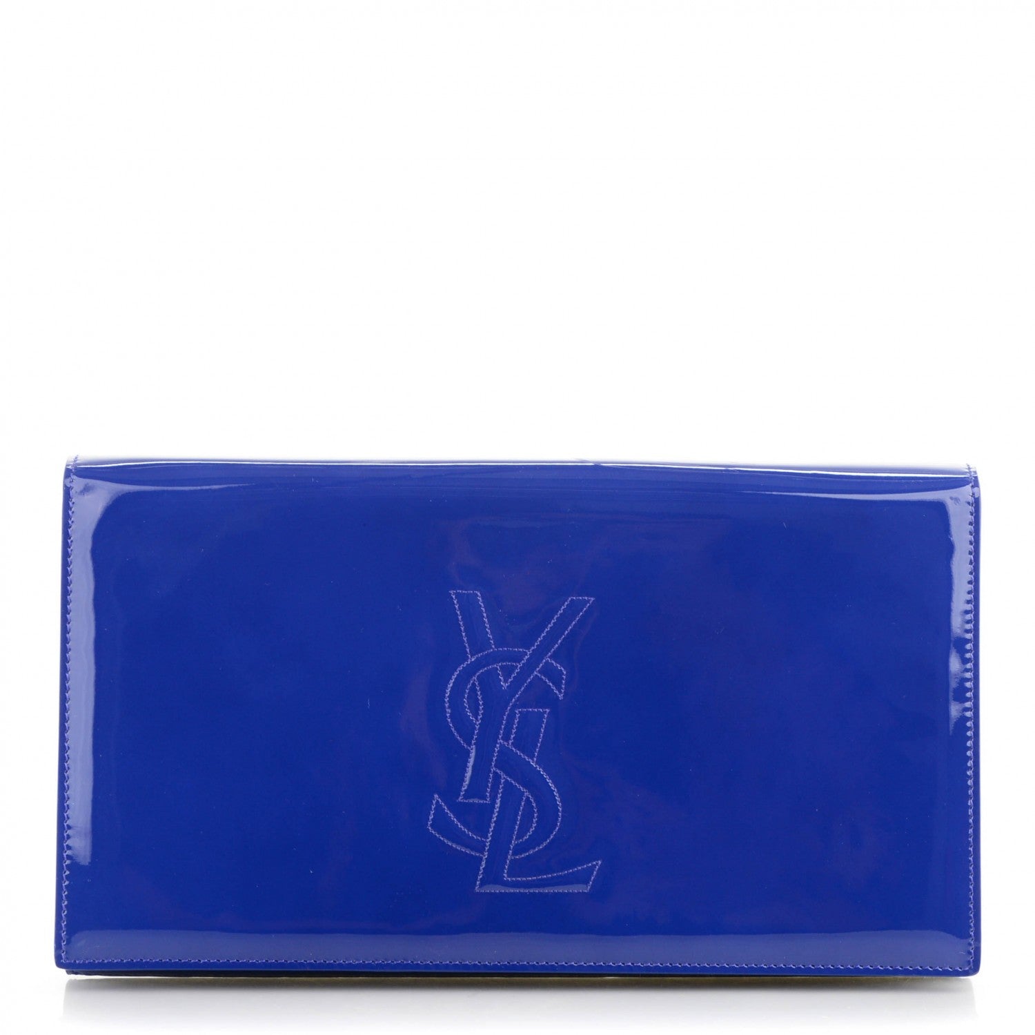 Saint Laurent Patent Calfskin Monogram Large Belle De Jour Clutch Royal Blue 1 of 7