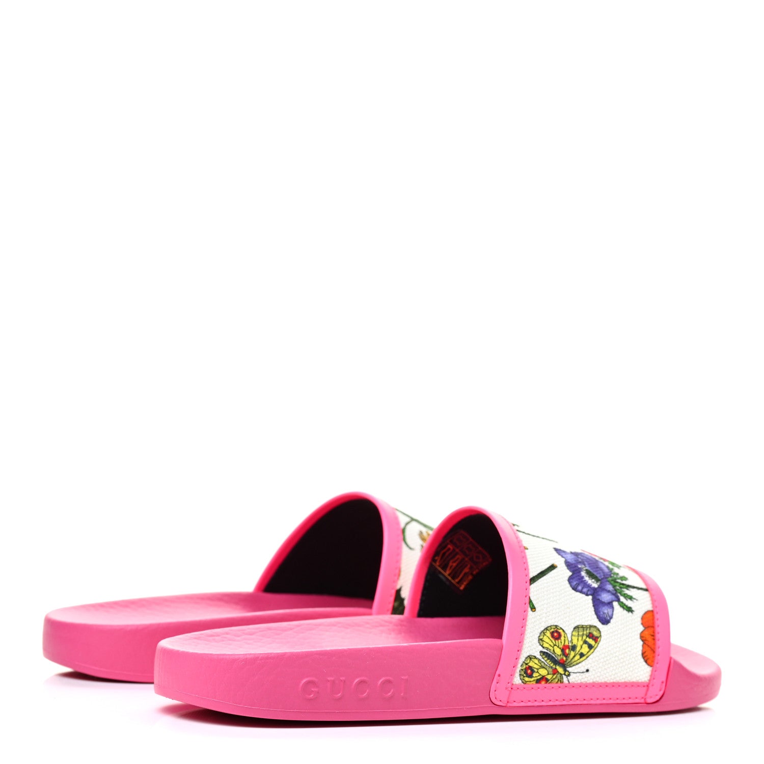 Gucci Canvas Flora Print Slide Sandals 36 Fluorescent Fuchsia 5 of 8