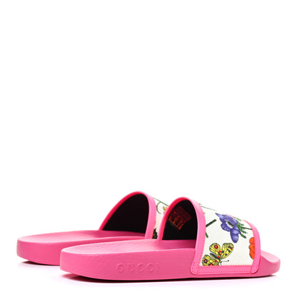 Gucci Canvas Flora Print Slide Sandals 36 Fluorescent Fuchsia 5 of 8