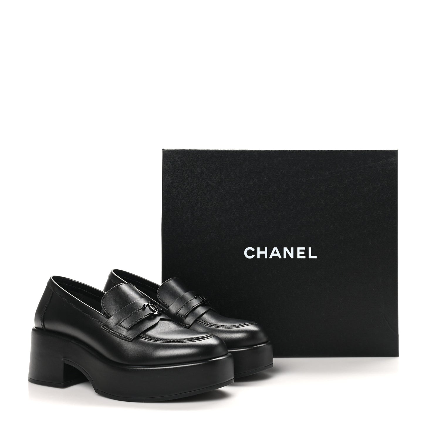 Calfskin CC Platform Loafers 37 Black