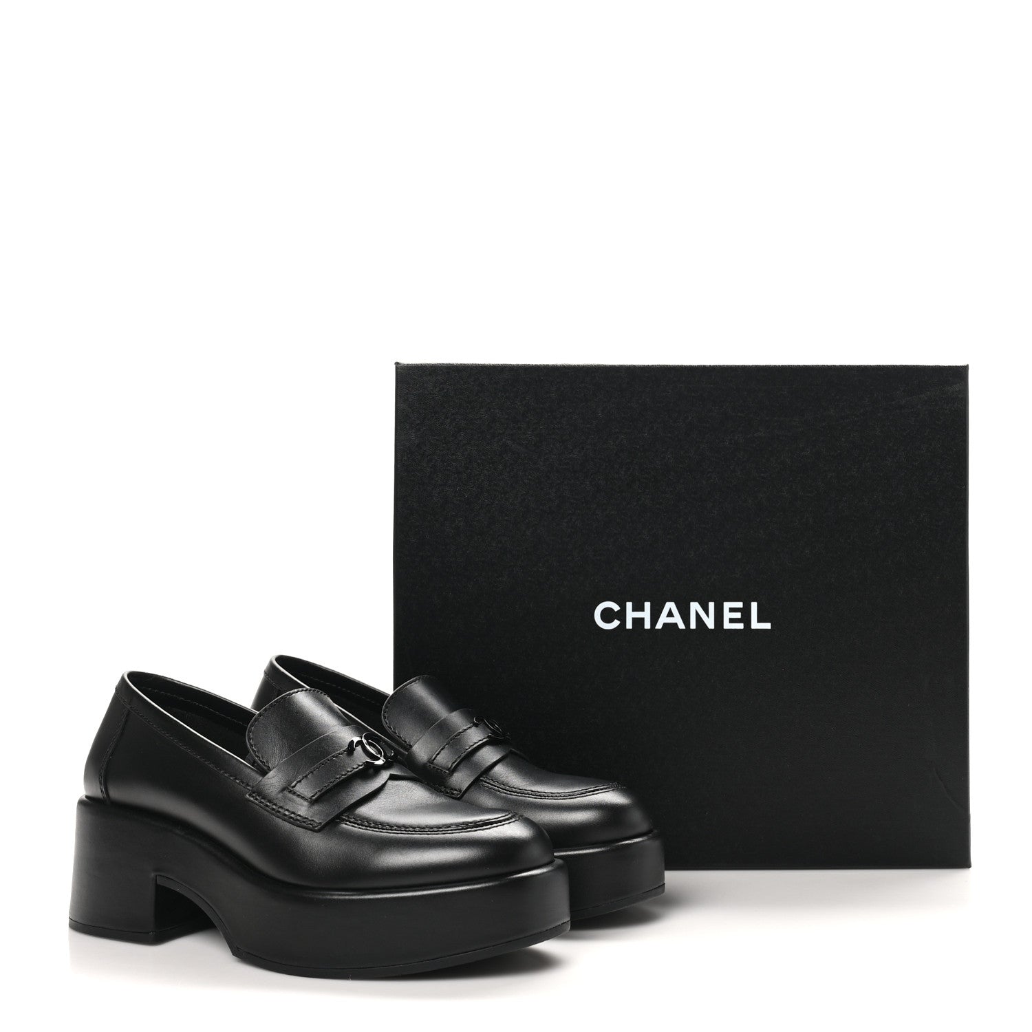 Chanel Calfskin CC Platform Loafers 37 Black 10 of 10