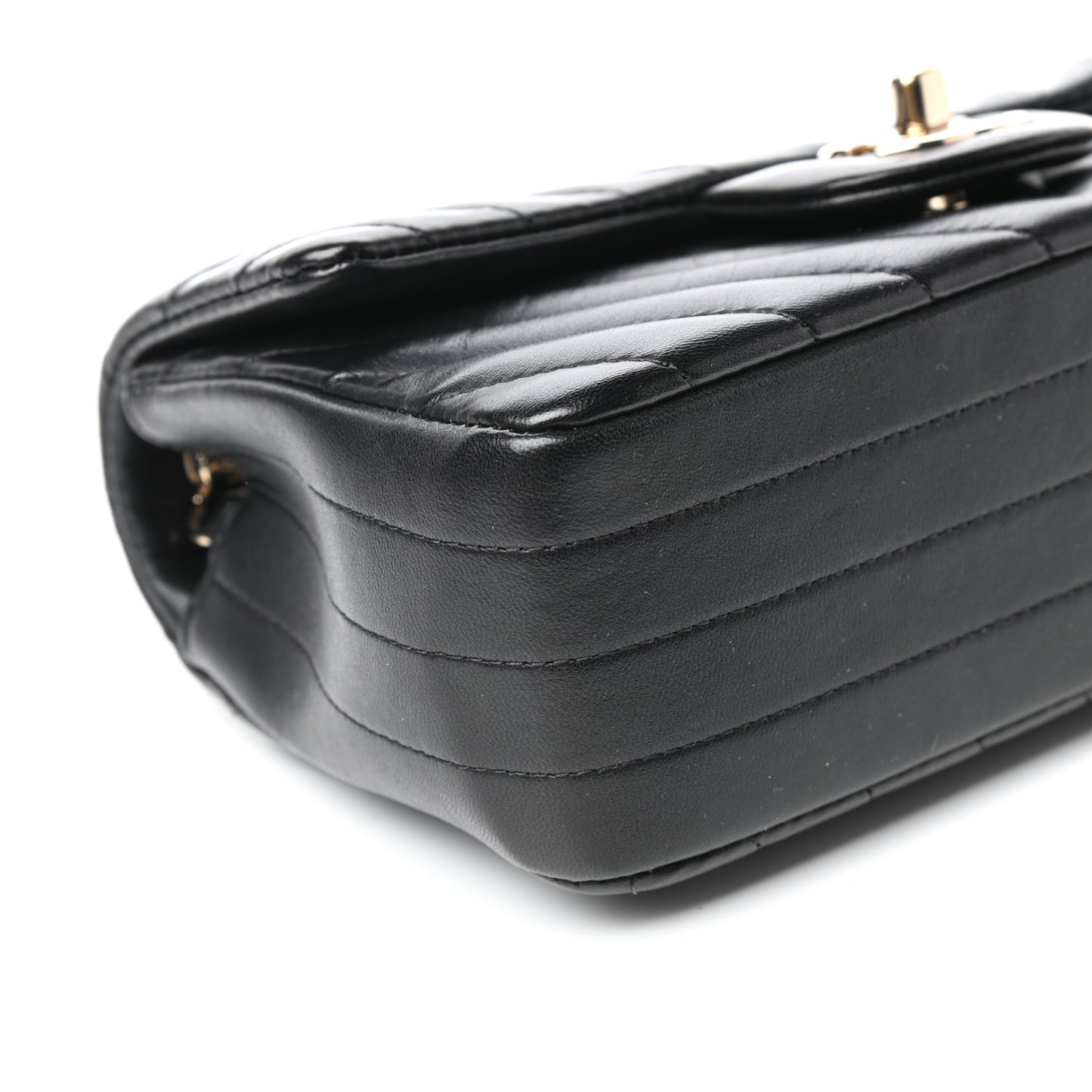 Lambskin Chevron Quilted Mini Rectangular Flap Black