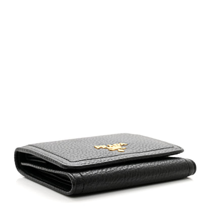Prada Vitello Daino Metal Tri-Fold Wallet Black 4 of 7