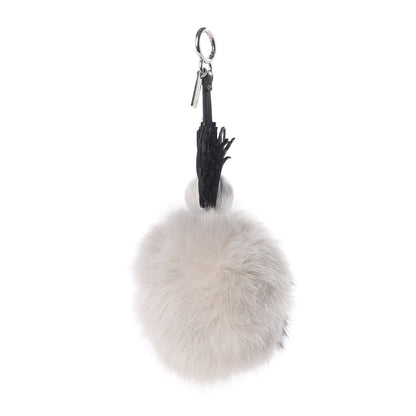 Fendi Lambskin Fox Fur Super Karlito Pom Pom Bag Charm Black White 2 of 6