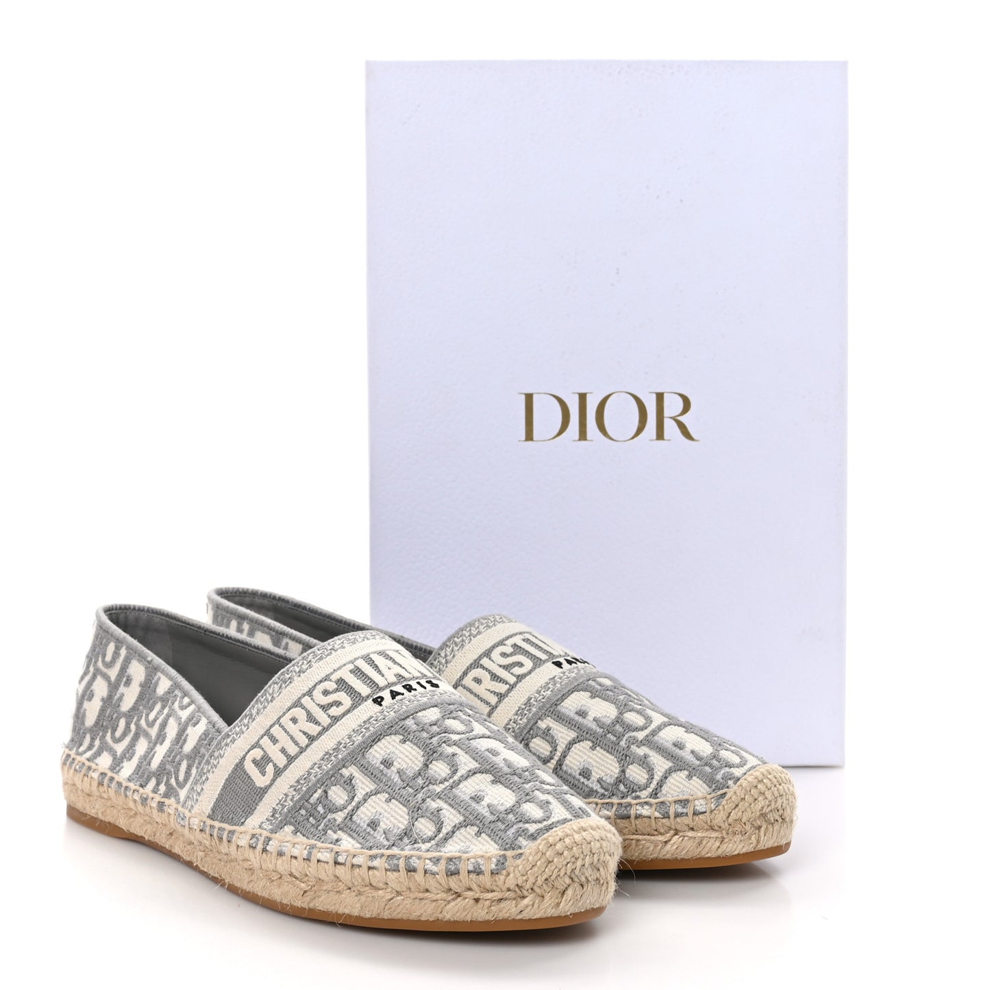 CHRISTIAN DIOR Oblique Embroidered Granville 15mm Espadrilles 41 Grey Stone