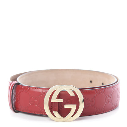 Gucci Guccissima Signature Interlocking G 37mm Belt 95 38 Hibiscus Red 1 of 5