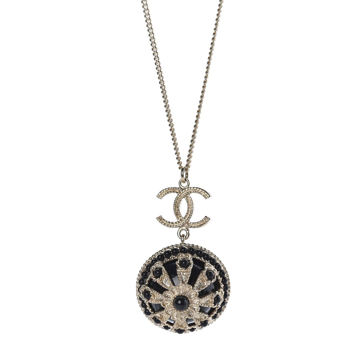 Bead Enamel CC Pendant Necklace Black Gold