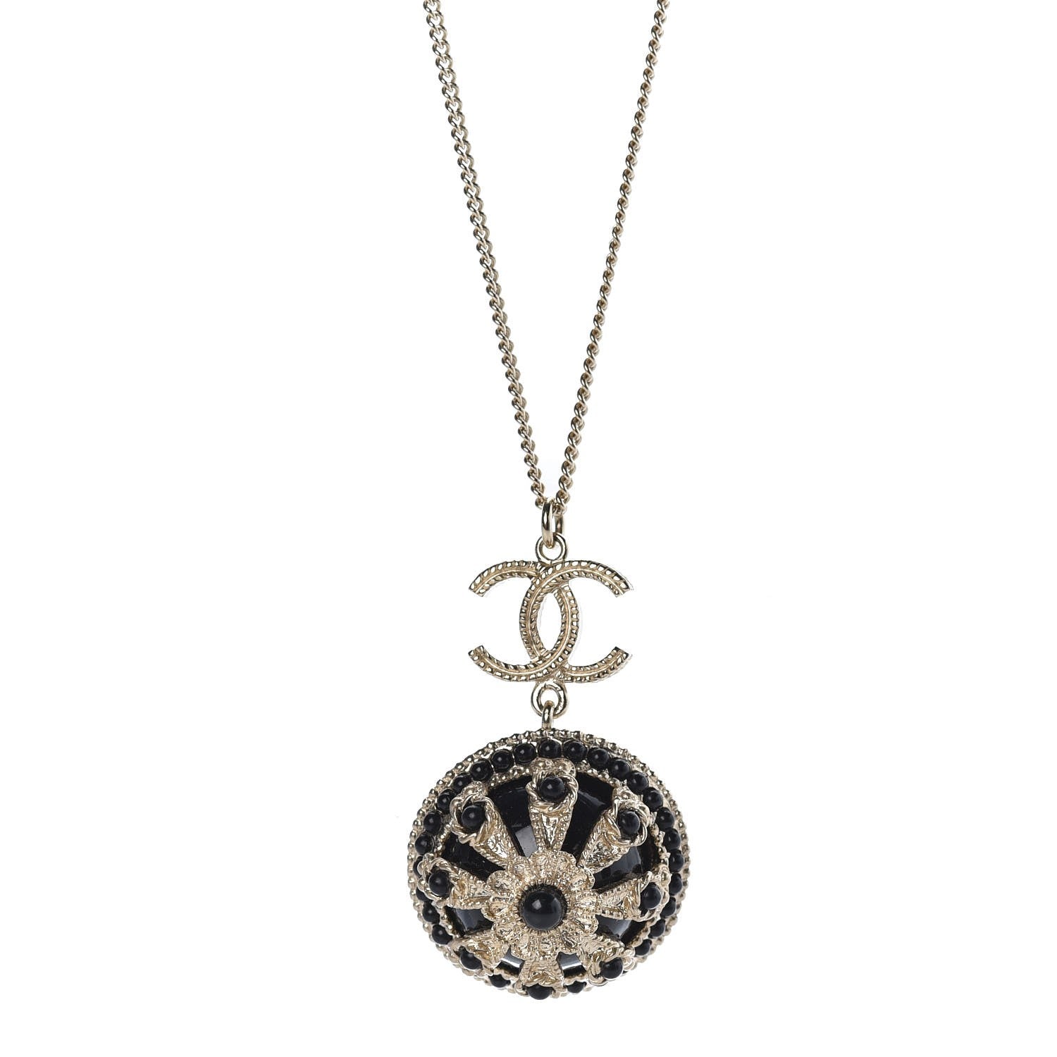 Chanel Bead Enamel CC Pendant Necklace Black Gold 4 of 6