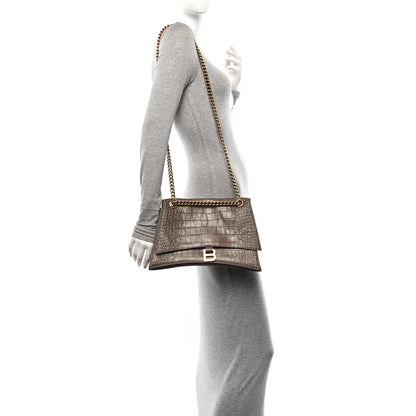 Balenciaga Extra Supple Calfskin Crocodile Embossed Medium Crush Chain Bag Mink Grey 2 of 10