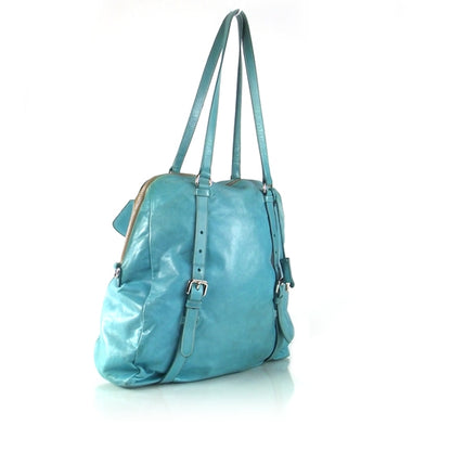 Prada Leather Large New Look Tote Turquoise 3 of 18