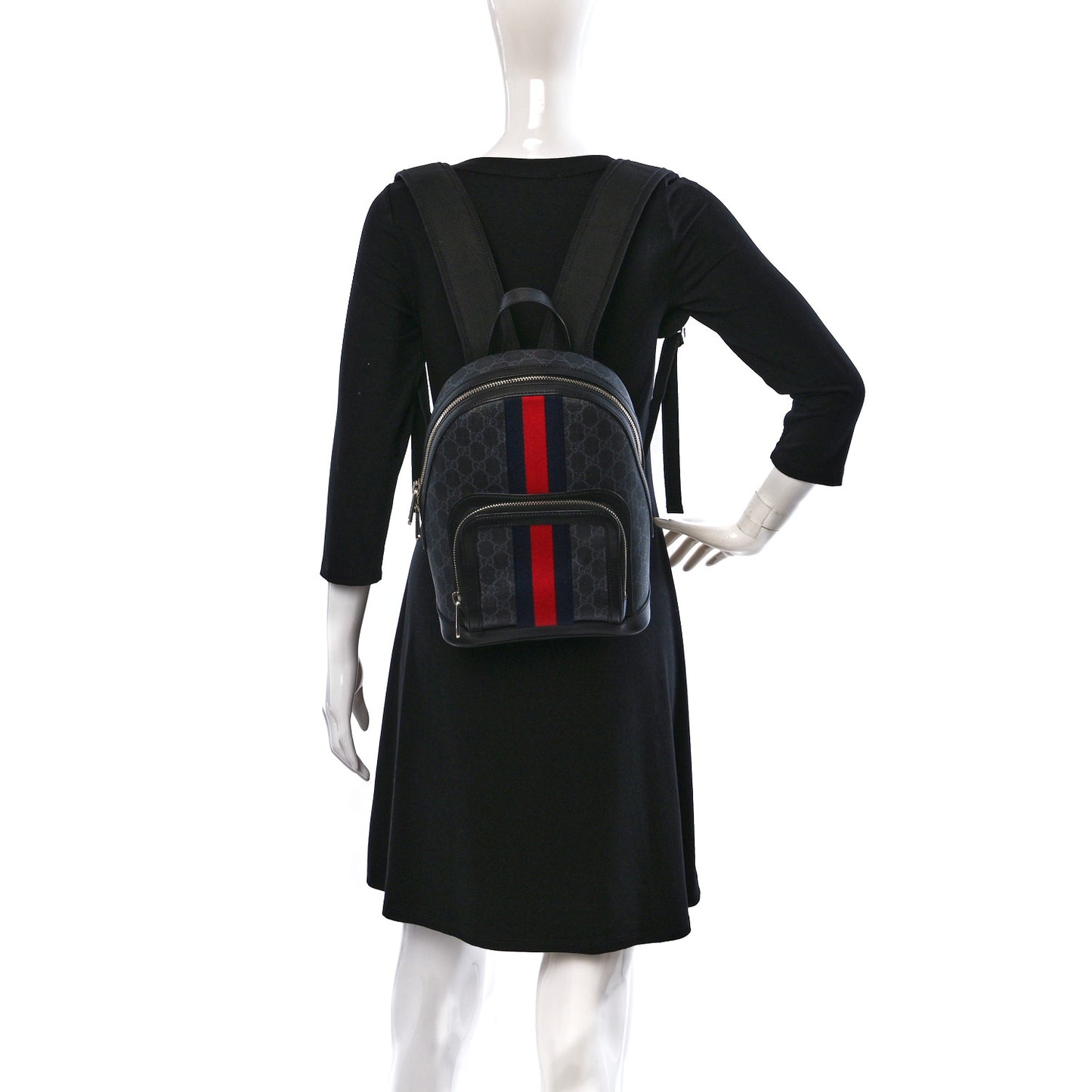 GG Supreme Monogram Appia Calfskin Web Small Day Backpack Black