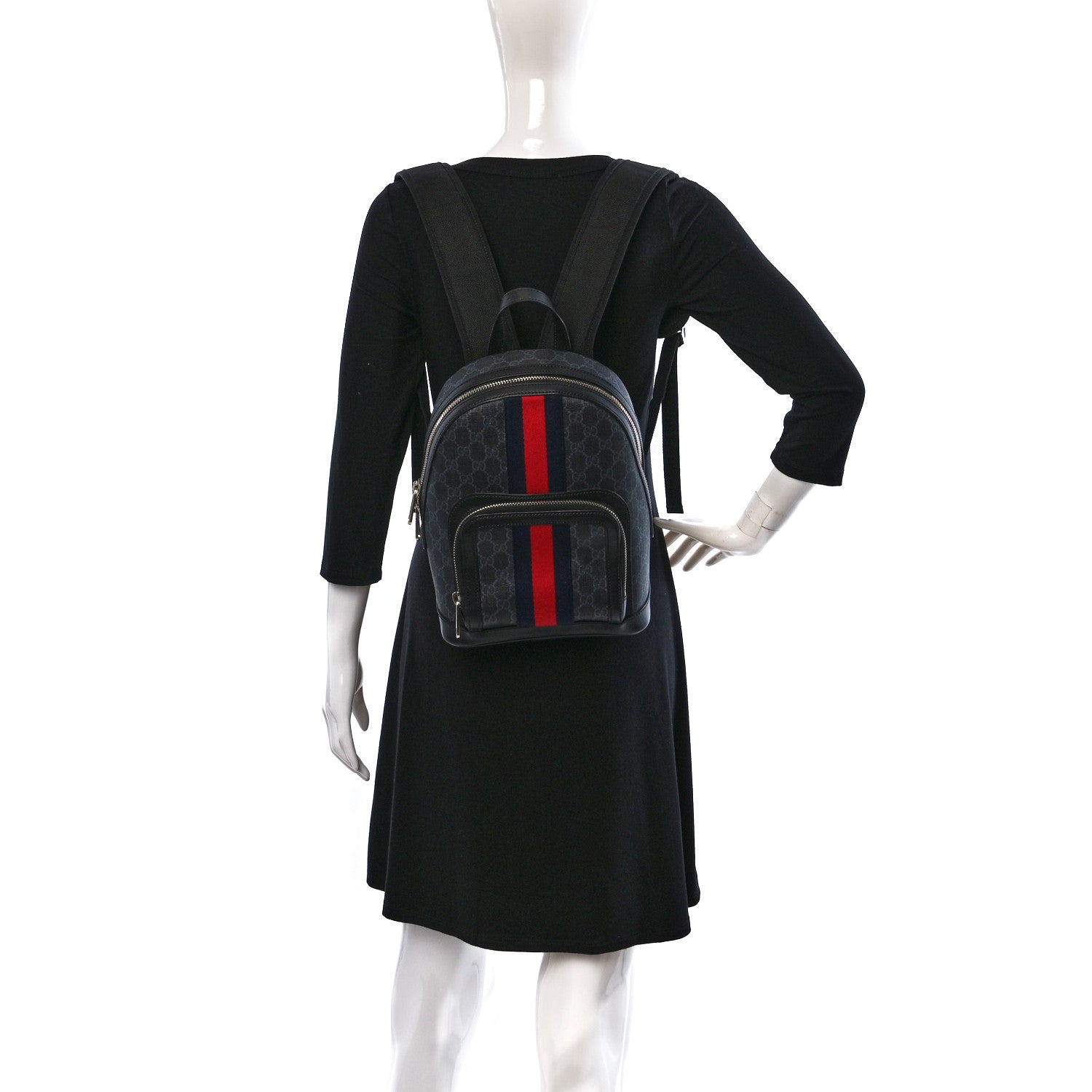 Gucci GG Supreme Monogram Appia Calfskin Web Small Day Backpack Black 2 of 9