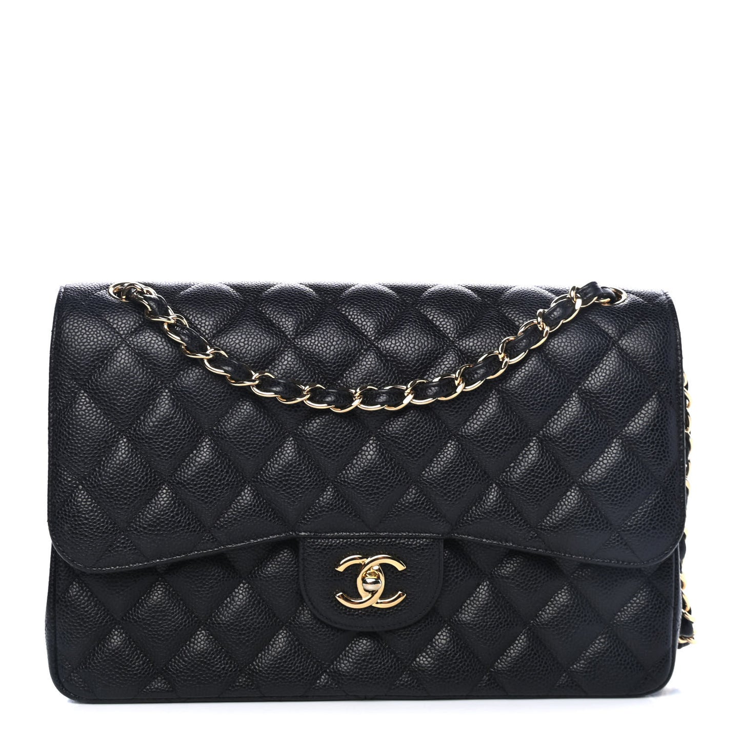 Caviar Quilted Jumbo Double Flap Black