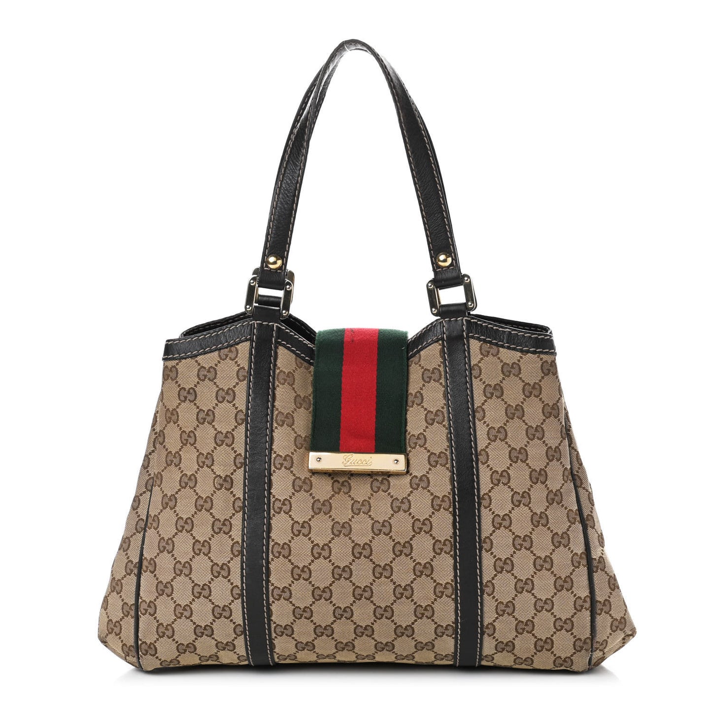 Monogram New Ladies Web Tote Dark Brown
