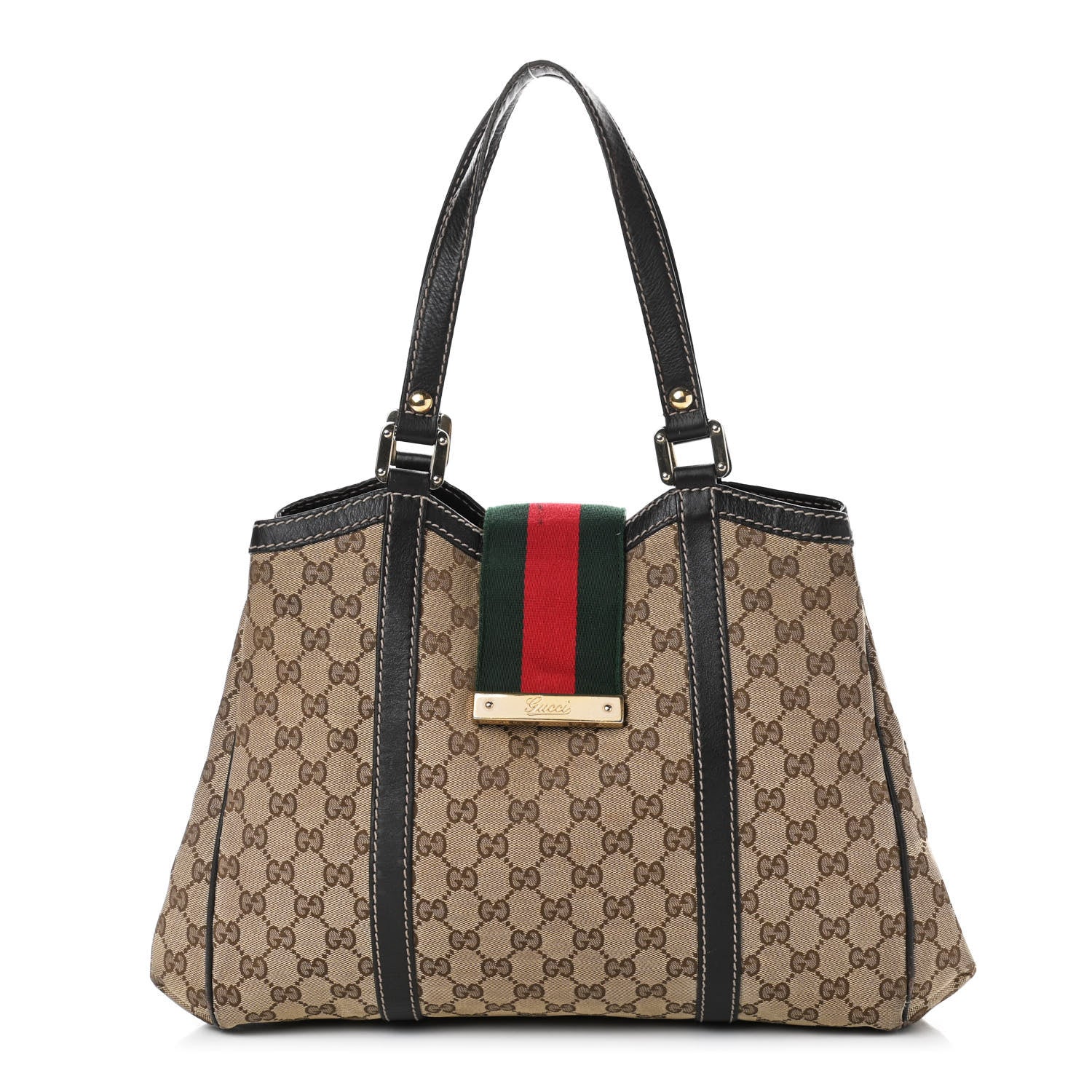 Gucci Monogram New Ladies Web Tote Dark Brown 1 of 9