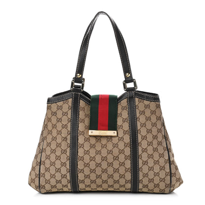 Gucci Monogram New Ladies Web Tote Dark Brown 1 of 9
