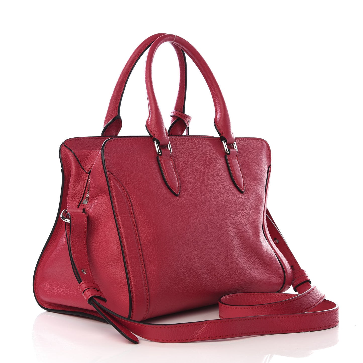 Pebbled Calfskin Small Skull Padlock Zip Around Tote Pink