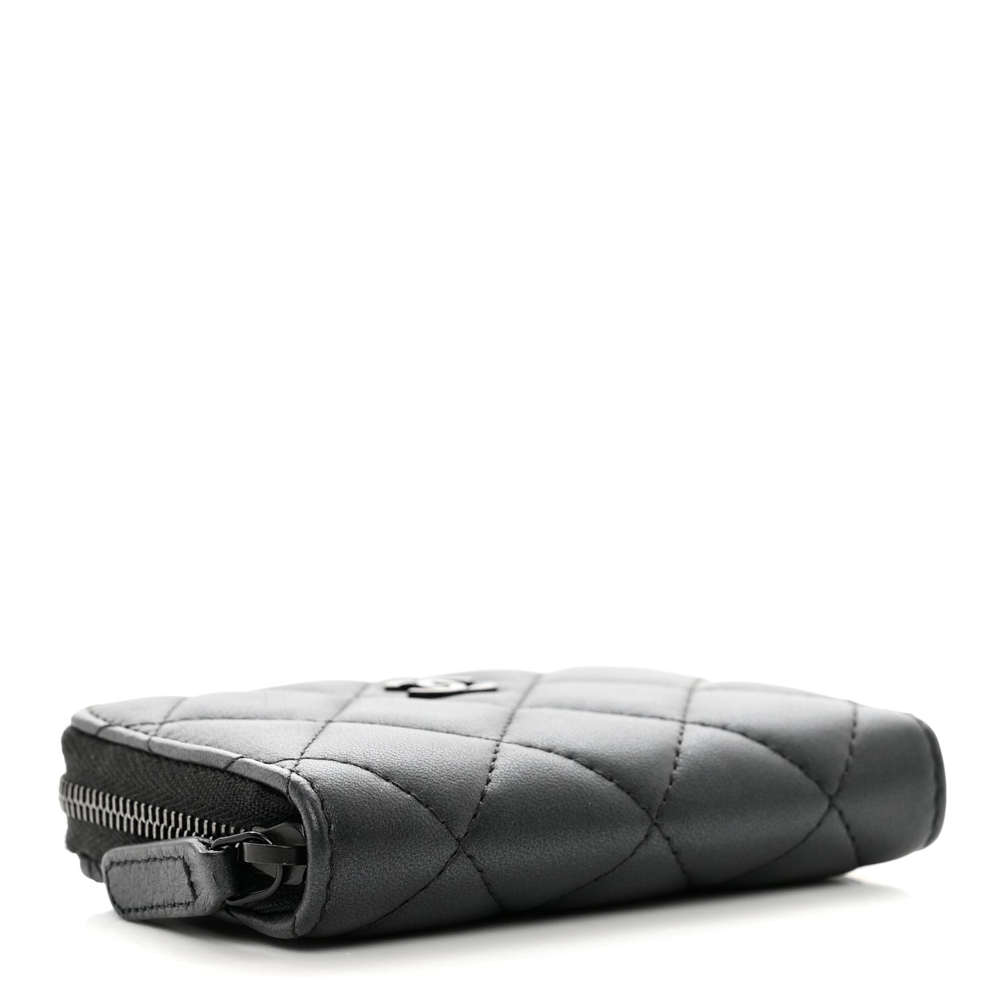 Pearly Lambskin Quilted Zip Coin Purse So Black
