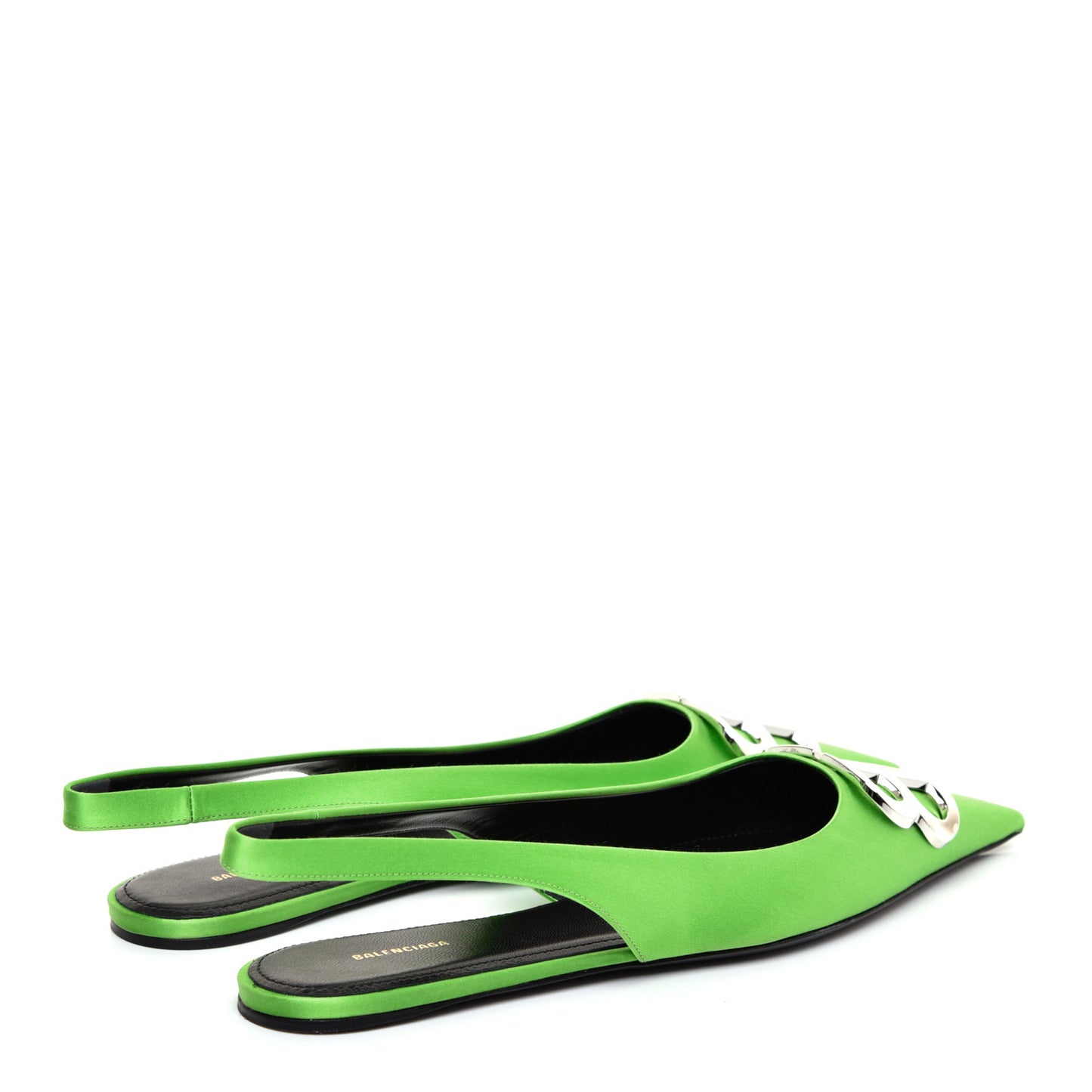 Satin BB Knife Pointy Toe Slingback Flats 38 Neon Green