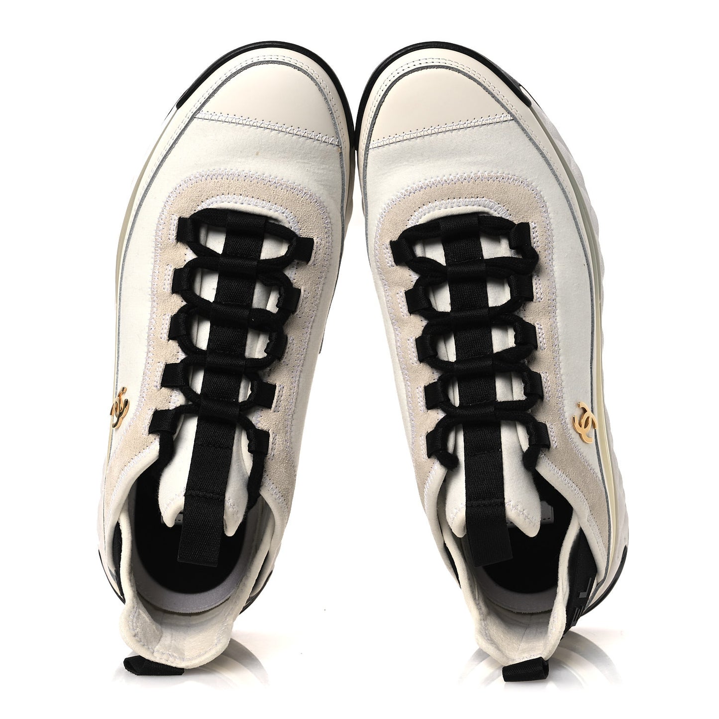 Velvet Calfskin Mixed Fibers CC Sneakers 38 White 38 Ivory Black