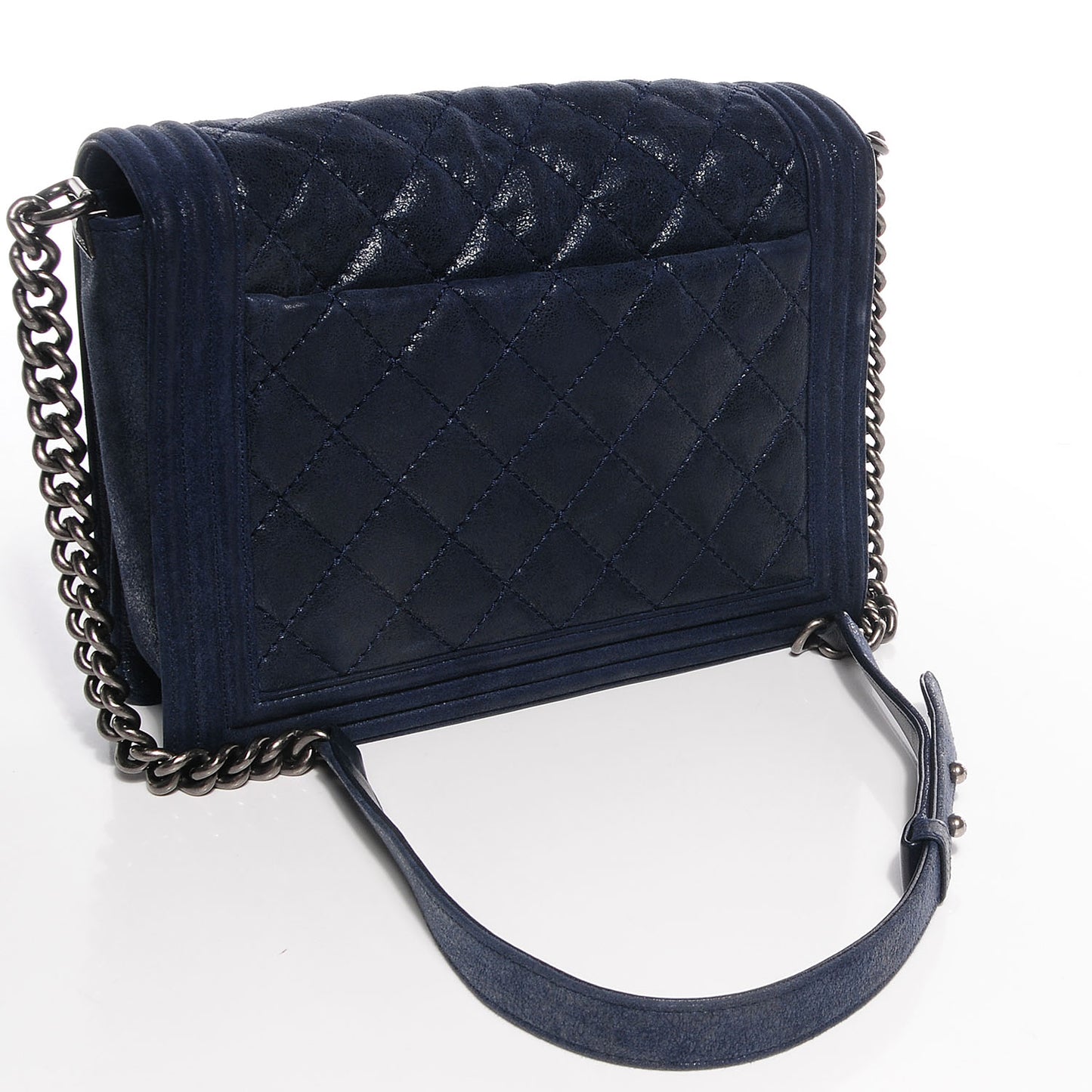 Goatskin Quilted Medium Gentle Boy Flap Navy Blue