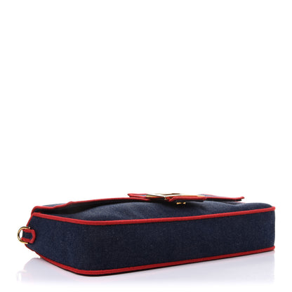 Fendi Denim Large Baguette Blue Rosso 5 of 16