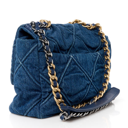 Chanel Denim Quilted Large Chanel 19 Flap Blue 3 of 10
