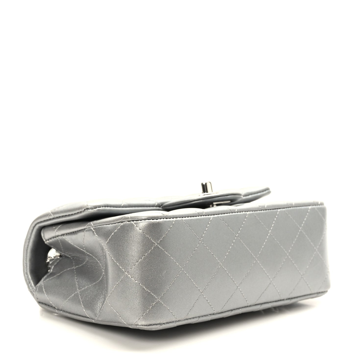 Metallic Lambskin Quilted Mini Rectangular Flap Silver