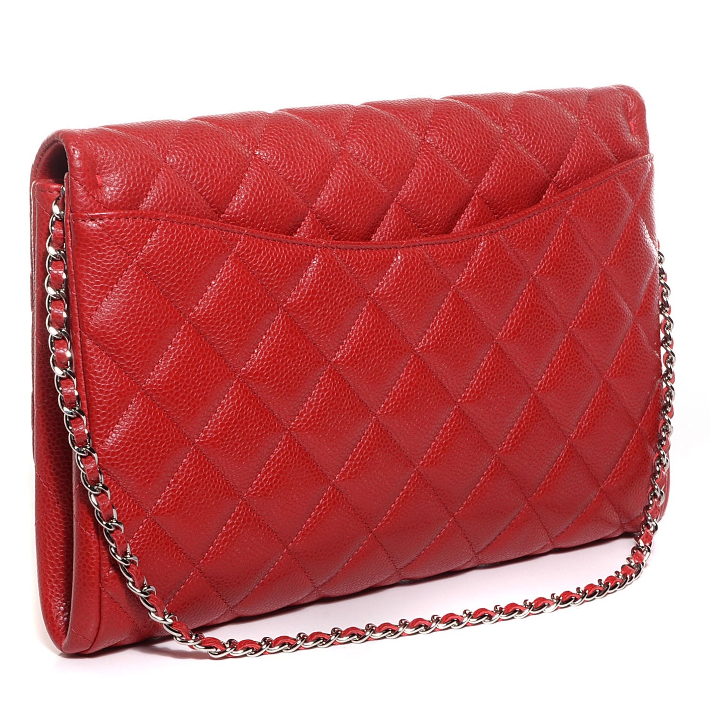 Caviar Quilted Clutch with Chain Flap Red